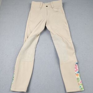 Ovation Equestrian Endura Ridin Tights Beige Girls Breeches Floral Side Suede